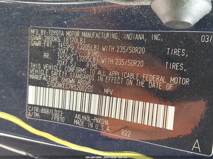 2024 Toyota Sienna VIN 5TDCRKEC7RS200255 IAAI salvage auction — LEFT SIDE, Salvage (Louisiana), sold $12,500 on 2026-07-13 (photo 9)