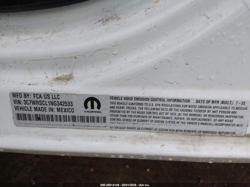 2022 Ram 3500 VIN 3C7WRSCL1NG342533 IAAI salvage auction — REAR END, Original (Texas), sold $20,000 on 2026-08-01 (photo 8)