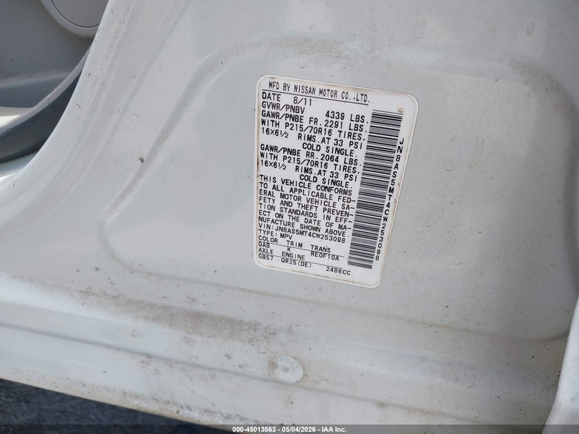 2012 Nissan Rogue VIN JN8AS5MT4CW253098 IAAI salvage auction — FRONT END, Salvage (Texas), sold $300 on 2026-07-07 (photo 9)