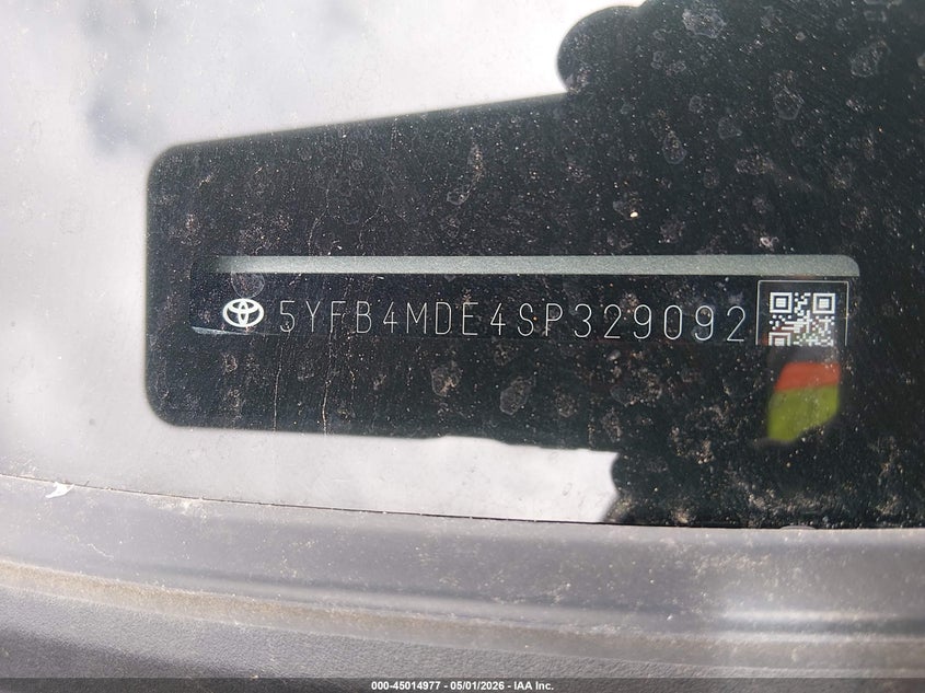 2025 Toyota Corolla VIN 5YFB4MDE4SP329092 IAAI salvage auction — LEFT FRONT, Original (Texas), sold $6,525 on 2026-07-22 (photo 9)