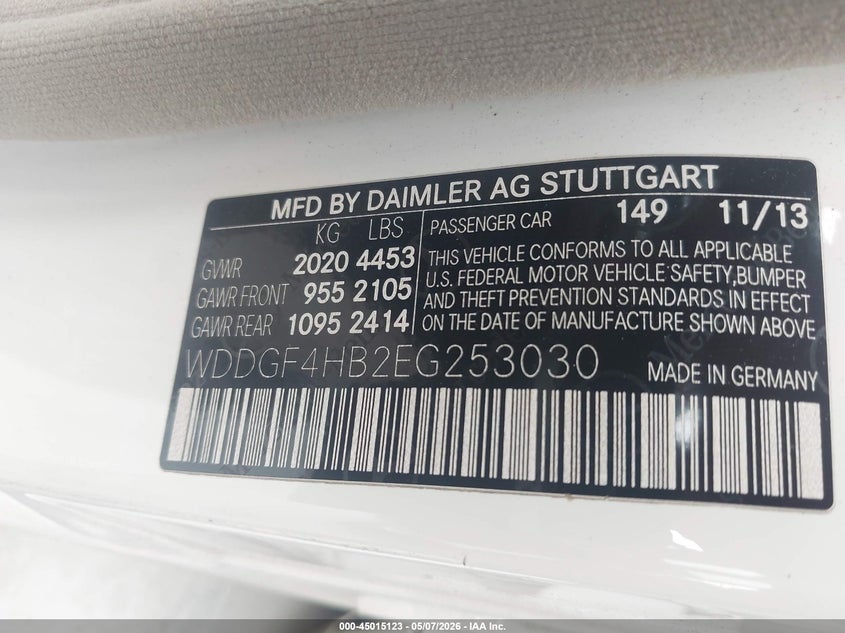 2014 Mercedes-benz C-klasse VIN WDDGF4HB2EG253030 IAAI salvage auction — NORMAL WEAR, Original (Texas), sold $775 on 2026-07-06 (photo 9)