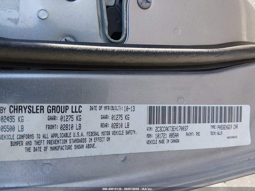 2014 Chrysler 300c VIN 2C3CCAKT3EH170037 IAAI salvage auction — FRONT END, Salvage (Nevada), sold $550 on 2026-07-24 (photo 9)