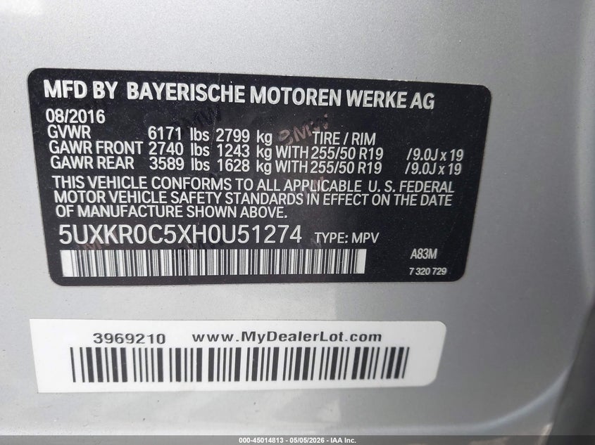 2017 BMW X5 VIN 5UXKR0C5XH0U51274 IAAI salvage auction — FRONT END, Salvage (Ohio), sold $4,500 on 2026-07-08 (photo 9)