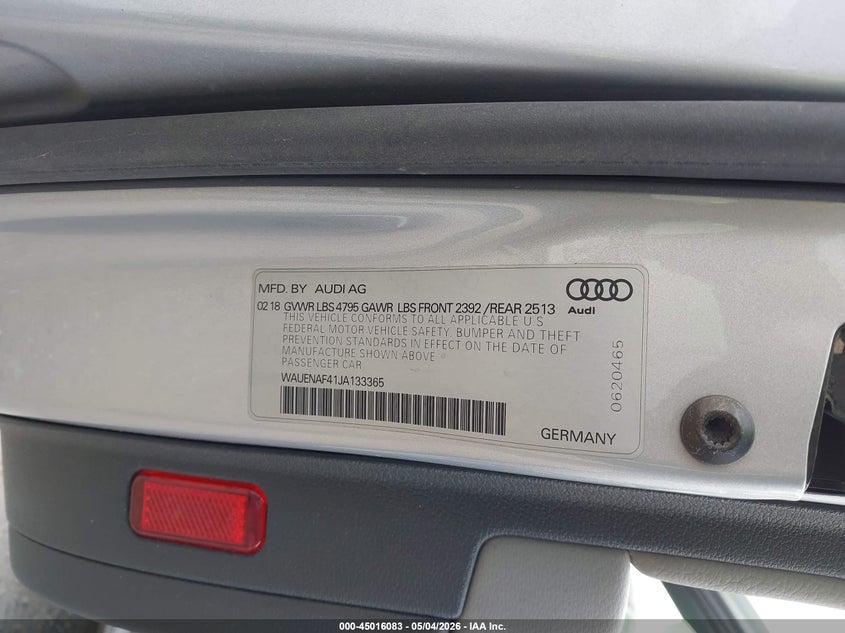 2018 Audi A4 VIN WAUENAF41JA133365 IAAI salvage auction — FRONT END, Salvage Title, sold $3,150 on 2026-07-19 (photo 9)