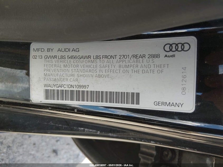2013 Audi A7 VIN WAUYGAFC1DN109997 IAAI salvage auction — ALL OVER, Salvage (Maine), sold $25 on 2026-07-06 (photo 9)