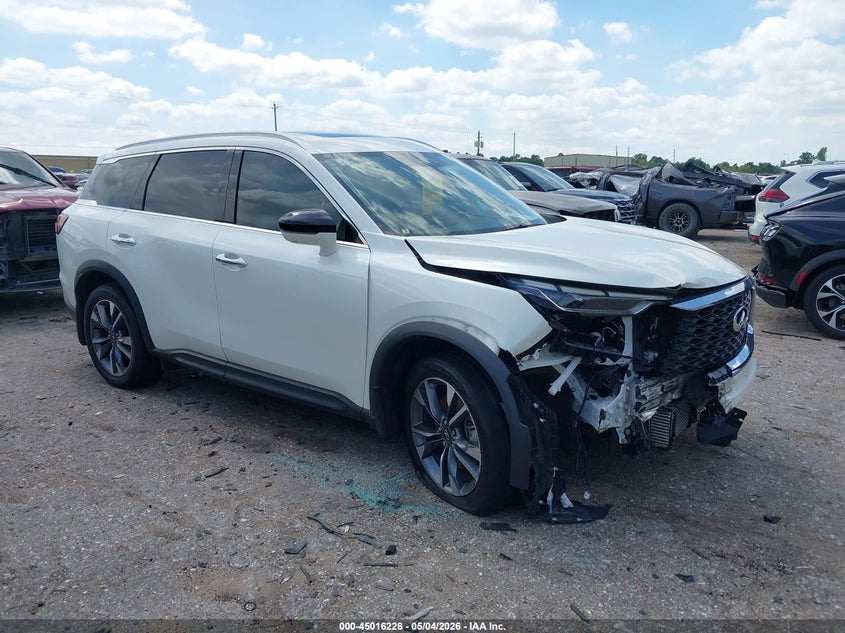 2025 Infiniti Qx60 VIN 5N1AL1FR7SC340444 IAAI salvage auction — FRONT END, Original (Texas), sold $12,300 on 2026-07-29 (photo 1)