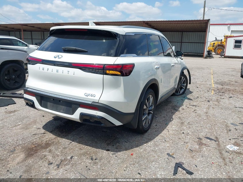 2025 Infiniti Qx60 VIN 5N1AL1FR7SC340444 IAAI salvage auction — FRONT END, Original (Texas), sold $12,300 on 2026-07-29 (photo 4)