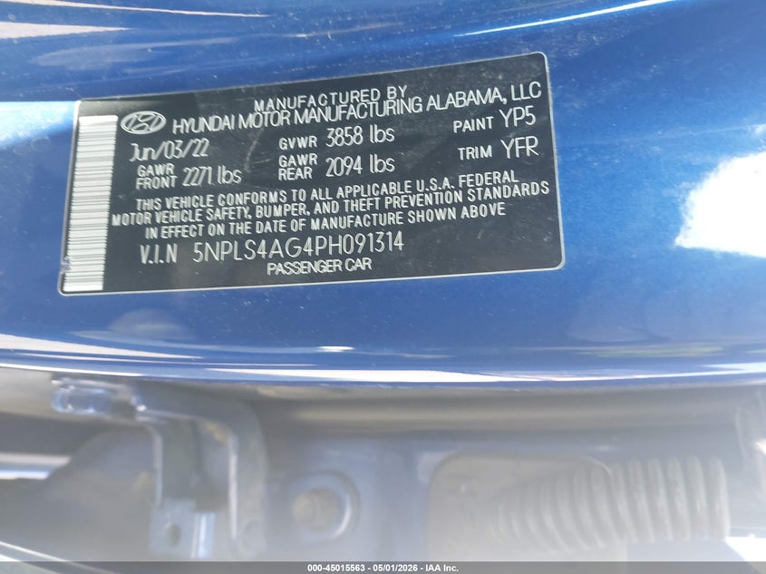 2023 Hyundai Elantra VIN 5NPLS4AG4PH091314 IAAI salvage auction — FRONT END, Salvage (Illinois), sold $4,100 on 2026-07-21 (photo 9)