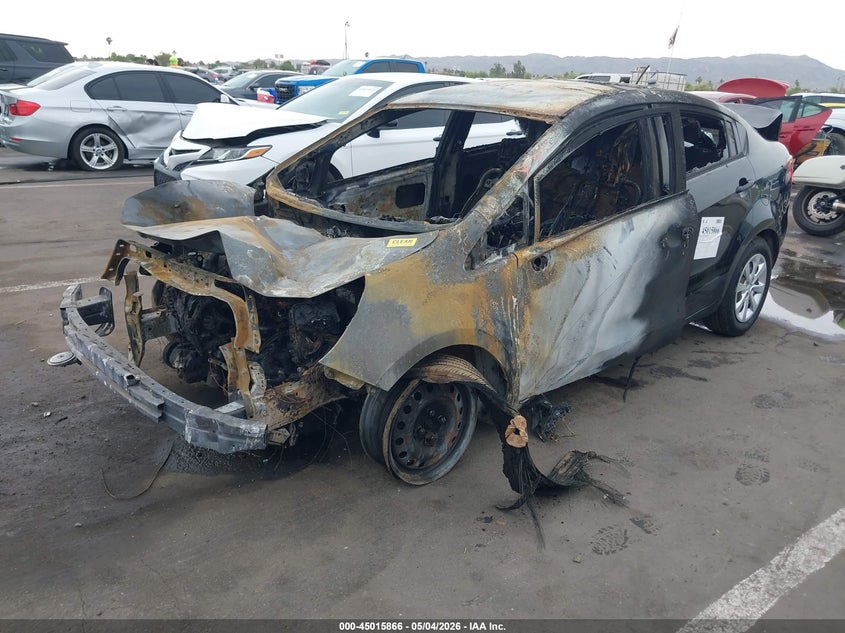 2013 Kia Rio VIN KNADM4A35D6219090 IAAI salvage auction — EXTERIOR BURN, Non-Repairable (Arizona), sold $225 on 2026-07-07 (photo 2)