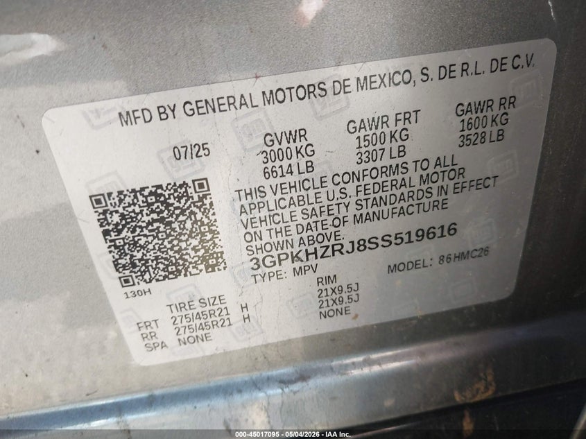 2025 Honda Prologue VIN 3GPKHZRJ8SS519616 IAAI salvage auction — SIDE, Wait Title, sold $8,000 on 2026-07-12 (photo 9)