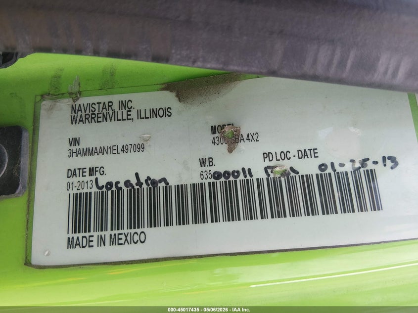 2014 International VIN 3HAMMAAN1EL497099 IAAI salvage auction — NORMAL WEAR, Clear (California), sold $1,800 on 2026-08-01 (photo 8)