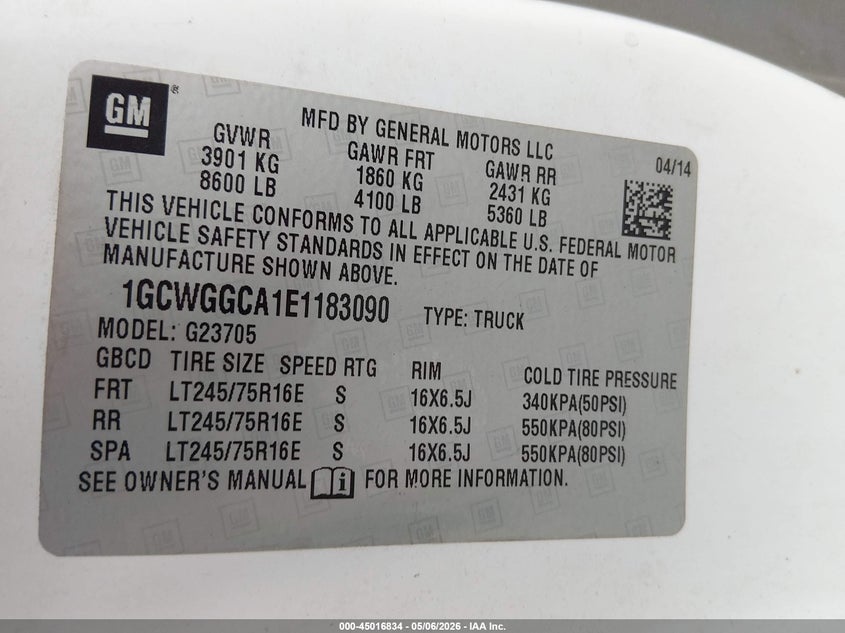 2014 Chevrolet Express VIN 1GCWGGCA1E1183090 IAAI salvage auction — REAR END, Salvage (Alabama), sold $600 on 2026-07-09 (photo 9)