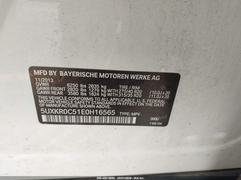 2014 BMW X5 VIN 5UXKR0C51E0H16565 IAAI salvage auction — RIGHT SIDE, Clear (Michigan), sold $1,850 on 2026-07-27 (photo 9)