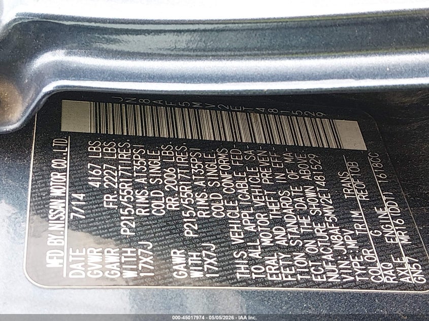 2014 Nissan Juke VIN JN8AF5MV2ET481529 IAAI salvage auction — FRONT END, Salvage (Kentucky), sold $325 on 2026-07-22 (photo 9)