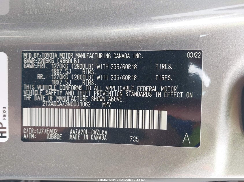 2022 Lexus Nx VIN 2T2ADCAZ3NC001062 IAAI salvage auction — SIDE, Original (Texas), sold $8,000 on 2026-07-09 (photo 9)