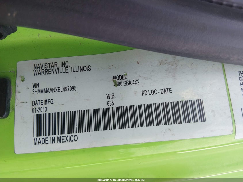 2014 International VIN 3HAMMAANXEL497098 IAAI salvage auction — MECHANICAL, Clear (California), sold $1,800 on 2026-08-01 (photo 8)