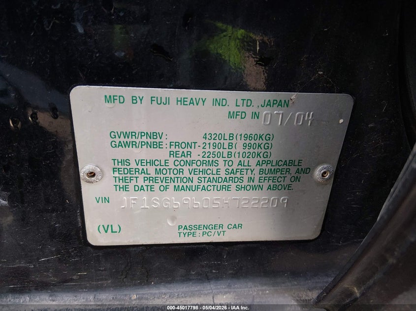 2005 Subaru Forester VIN JF1SG69605H722209 IAAI salvage auction — NORMAL WEAR, Salvage (Idaho), sold $600 on 2026-07-06 (photo 9)