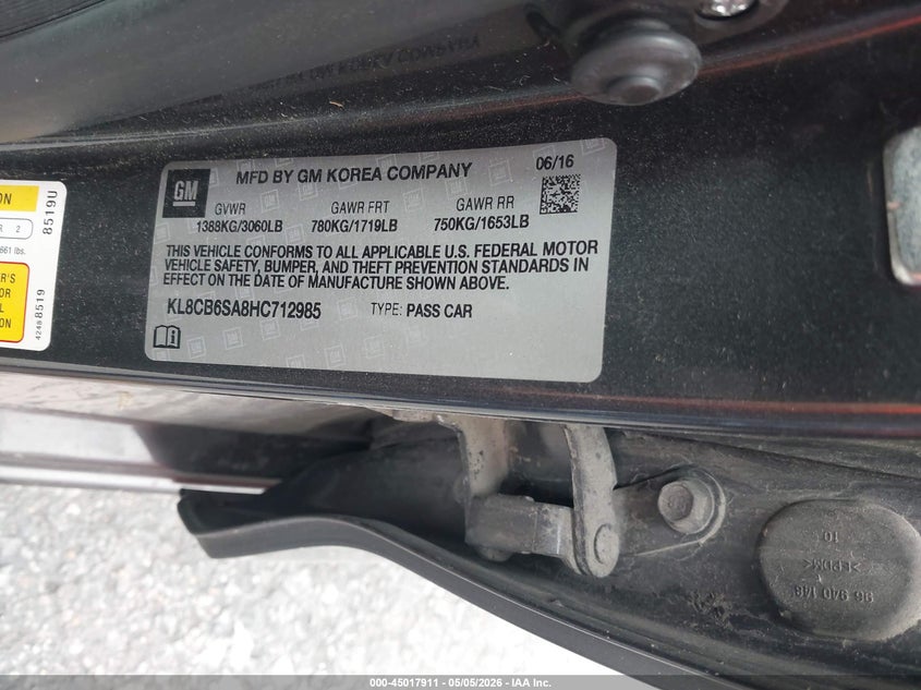 2017 Chevrolet Spark VIN KL8CB6SA8HC712985 IAAI salvage auction — FRONT END, Salvage (Illinois), sold $300 on 2026-07-14 (photo 9)