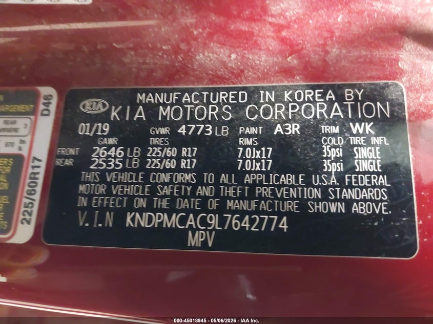 2020 Kia Sportage VIN KNDPMCAC9L7642774 IAAI salvage auction — LEFT SIDE, Salvage (North Dakota), sold $2,950 on 2026-07-30 (photo 9)