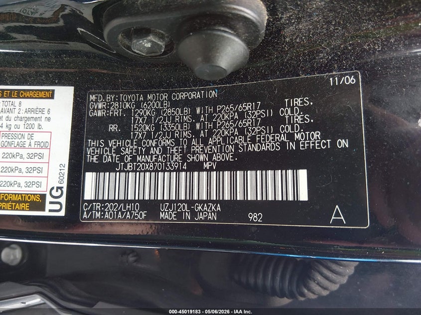 2007 Lexus Gx 470 VIN JTJBT20X870133914 IAAI salvage auction — RIGHT FRONT, Salvage (Colorado), sold $3,950 on 2026-07-14 (photo 9)