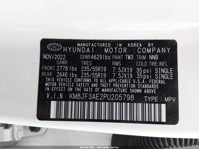 2023 Hyundai Tucson VIN KM8JF3AE2PU205798 IAAI salvage auction — FRONT END, Salvage (Louisiana), sold $5,900 on 2026-07-29 (photo 9)