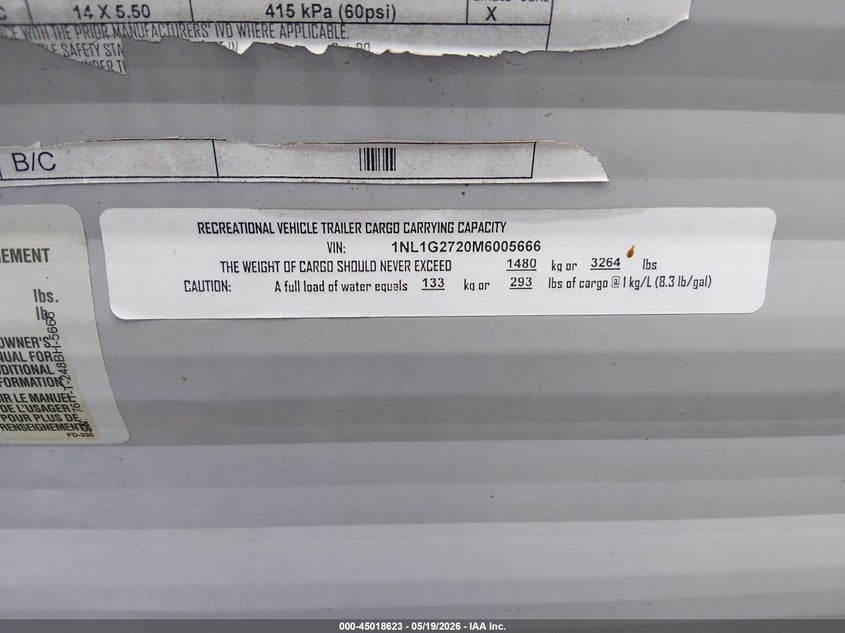 2021 Gulfstream Kingsport VIN 1NL1G2720M6005666 IAAI salvage auction — HAIL, Original (Texas), sold $3,000 on 2026-07-28 (photo 7)