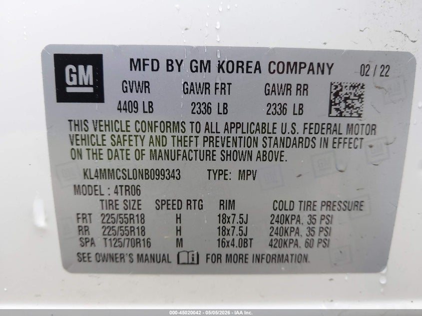 2022 Buick Encore gx VIN KL4MMCSL0NB099343 IAAI salvage auction — SIDE, Salvage (Ohio), sold $5,300 on 2026-07-08 (photo 9)