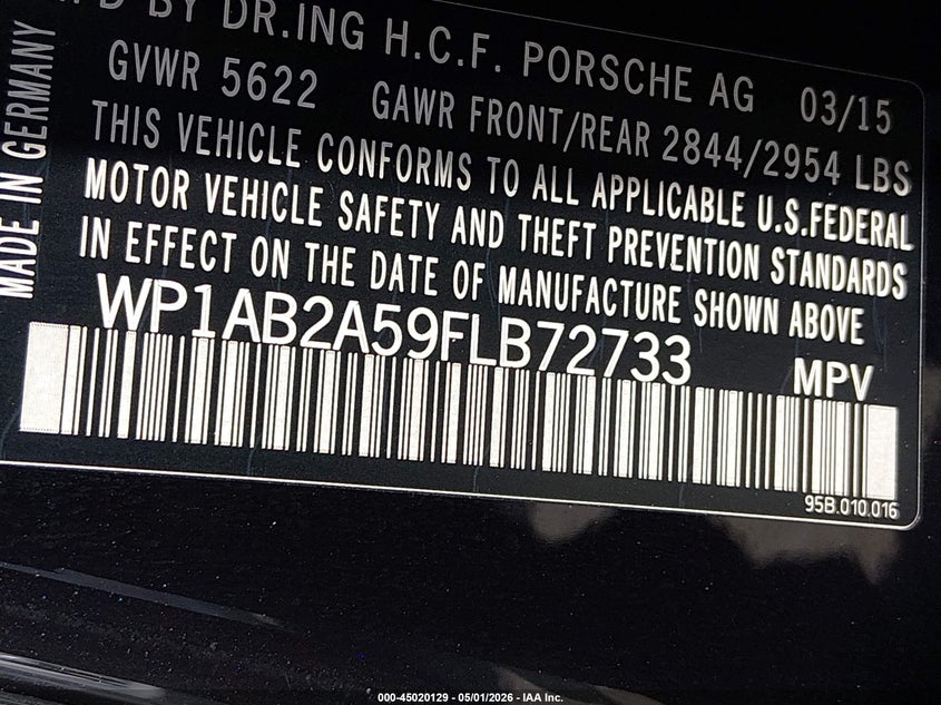 2015 Porsche Macan VIN WP1AB2A59FLB72733 IAAI salvage auction — NORMAL WEAR, Clear-Dealer Only (Montana), sold $7,650 on 2026-07-30 (photo 9)