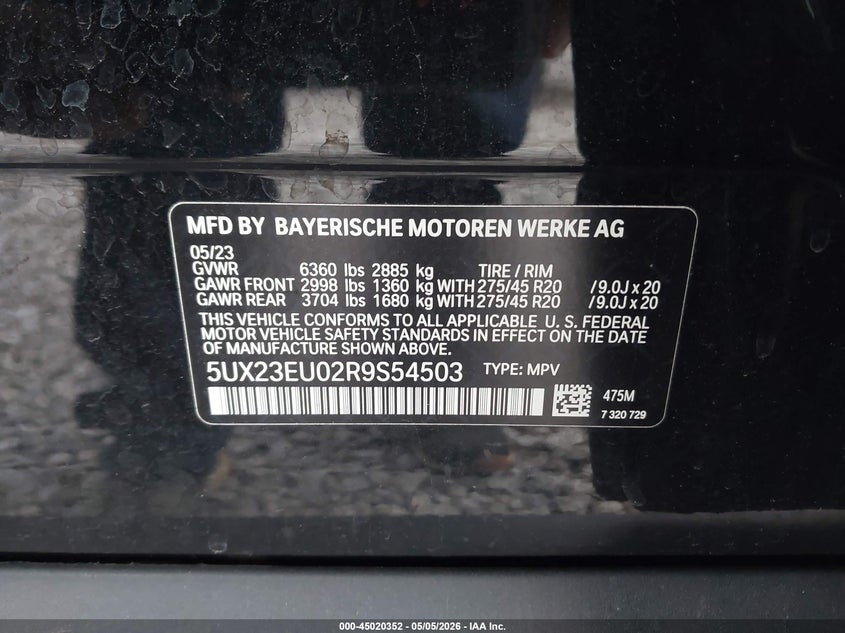 2024 BMW X5 VIN 5UX23EU02R9S54503 IAAI salvage auction — FRONT END, Mv-907A (New York), sold $27,550 on 2026-07-14 (photo 9)