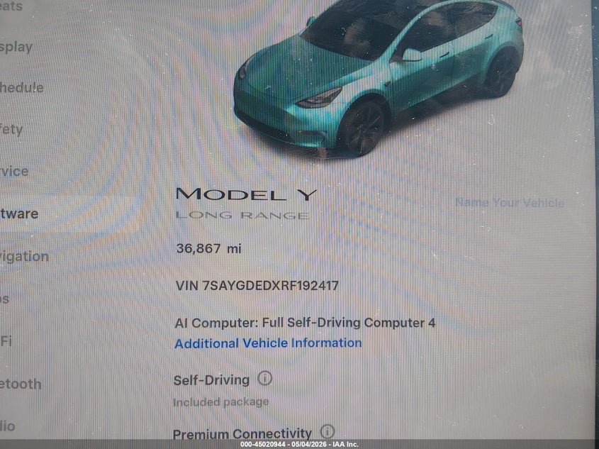 2024 Tesla Model y VIN 7SAYGDEDXRF192417 IAAI salvage auction — REAR END, Salvage (New Jersey), sold $10,200 on 2026-07-30 (photo 7)