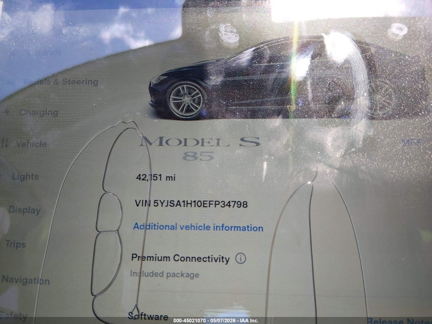 2014 Tesla Model s VIN 5YJSA1H10EFP34798 IAAI salvage auction — LEFT SIDE, Salvage (Idaho), sold $2,050 on 2026-07-11 (photo 7)