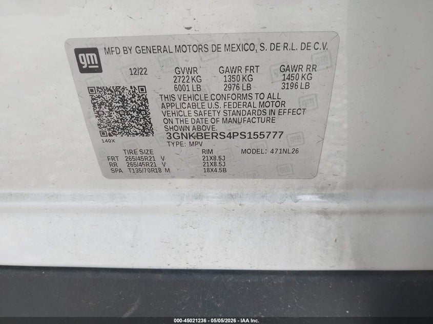 2023 Chevrolet Blazer VIN 3GNKBERS4PS155777 IAAI salvage auction — LEFT REAR, Salvage (Alabama), sold $8,400 on 2026-07-31 (photo 9)