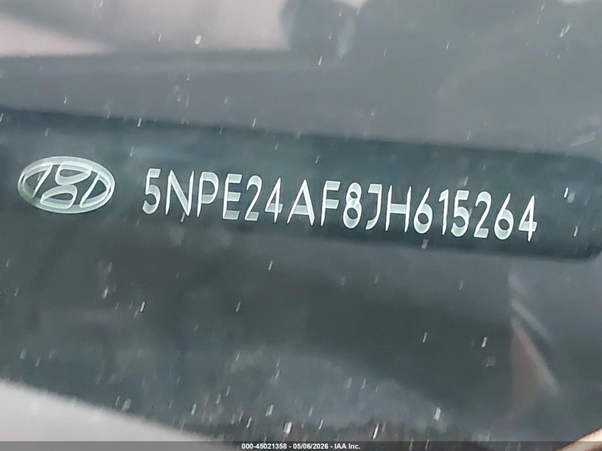 2018 Hyundai Sonata VIN 5NPE24AF8JH615264 IAAI salvage auction — FRONT & REAR, Clear (Virginia), sold $2,250 on 2026-07-25 (photo 9)