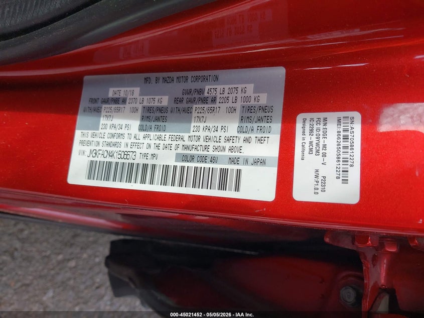 2019 Mazda Cx-5 VIN JM3KFACM4K1506673 IAAI salvage auction — FRONT END, Salvage (Illinois), sold $25 on 2026-07-21 (photo 9)