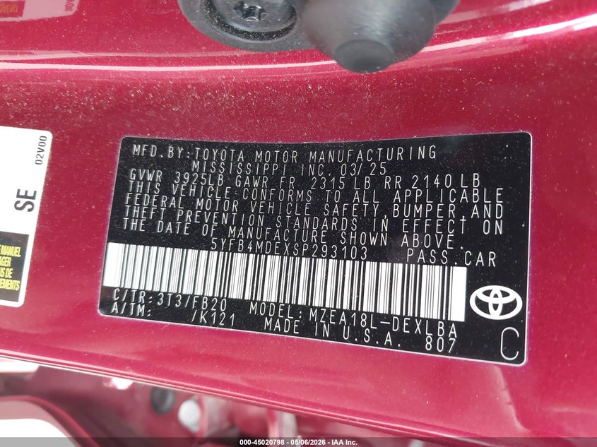 2025 Toyota Corolla VIN 5YFB4MDEXSP293103 IAAI salvage auction — FRONT END, Salvage (Minnesota), sold $6,950 on 2026-07-06 (photo 9)