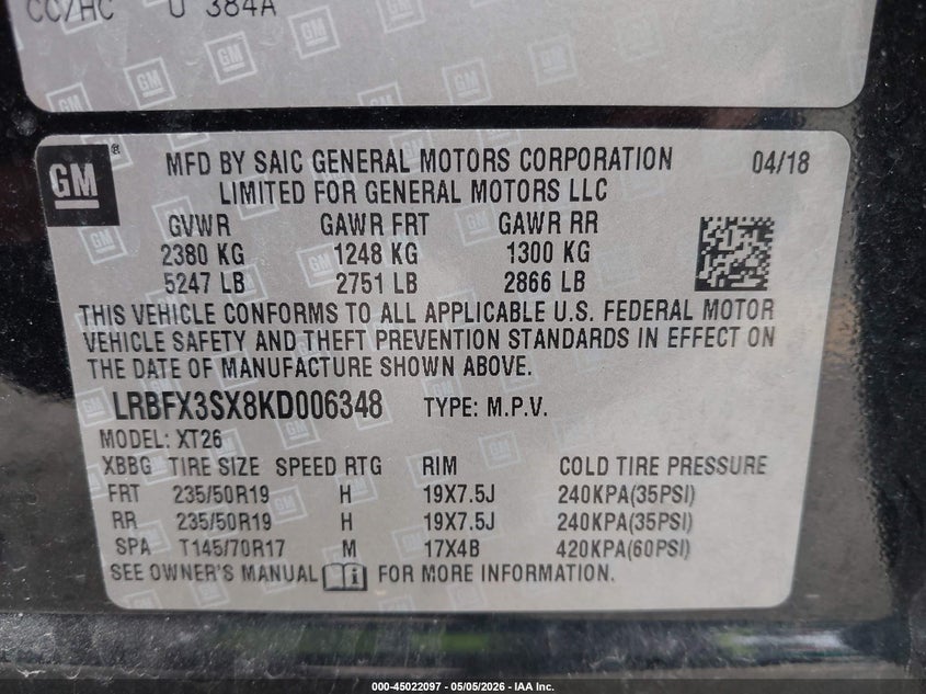 2019 Buick Envision VIN LRBFX3SX8KD006348 IAAI salvage auction — REAR END, Clear (Michigan), sold $5,200 on 2026-07-06 (photo 9)