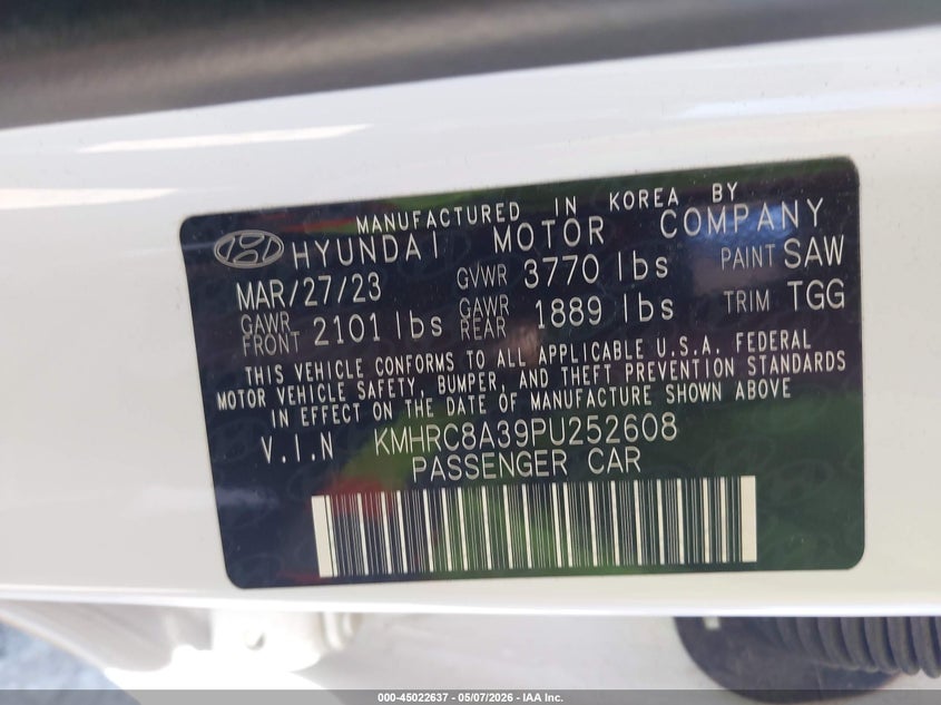 2023 Hyundai Venue VIN KMHRC8A39PU252608 IAAI salvage auction — FRONT END, Salvage Title, sold $3,000 on 2026-07-09 (photo 9)
