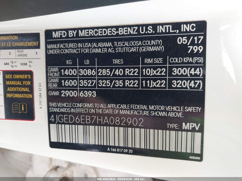 2017 Mercedes-benz Amg gle coupe VIN 4JGED6EB7HA082902 IAAI salvage auction — SIDE, Salvage (Texas), sold $18,000 on 2026-08-24 (photo 9)
