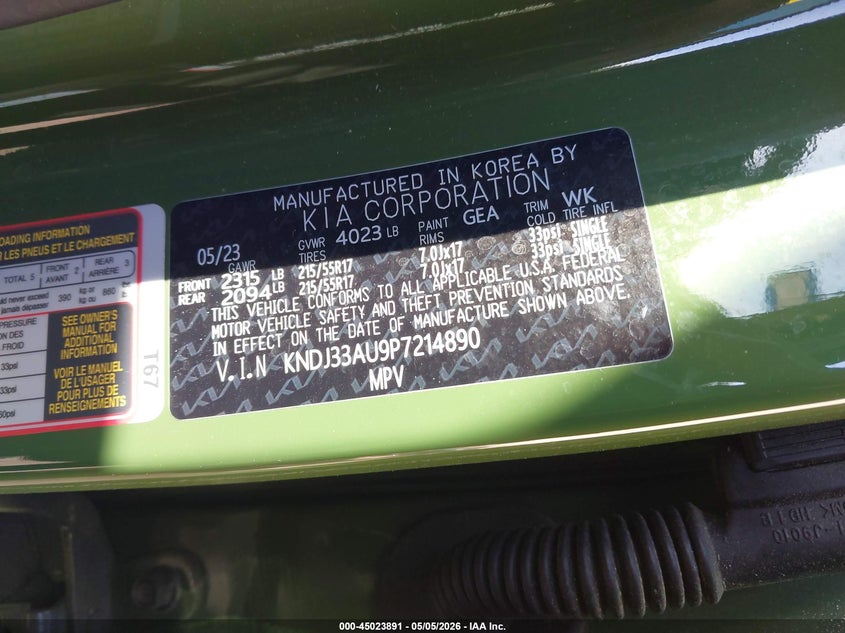 2023 Kia Soul VIN KNDJ33AU9P7214890 IAAI salvage auction — SIDE, Salvage (Georgia), sold $3,500 on 2026-07-22 (photo 9)