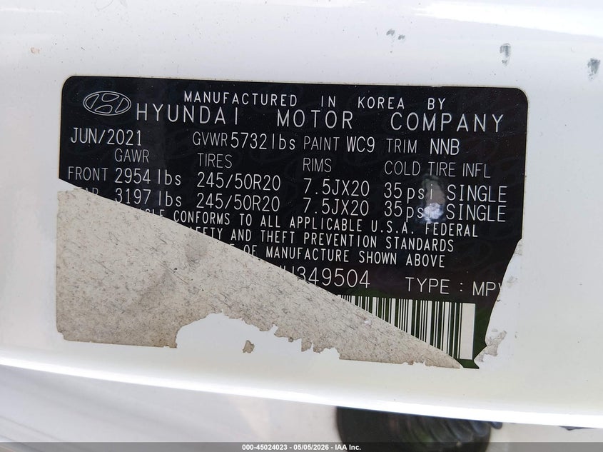 2022 Hyundai Palisade VIN KM8R44HE8NU349504 IAAI salvage auction — FRONT END, Salvage (South Carolina), sold $4,250 on 2026-07-29 (photo 9)