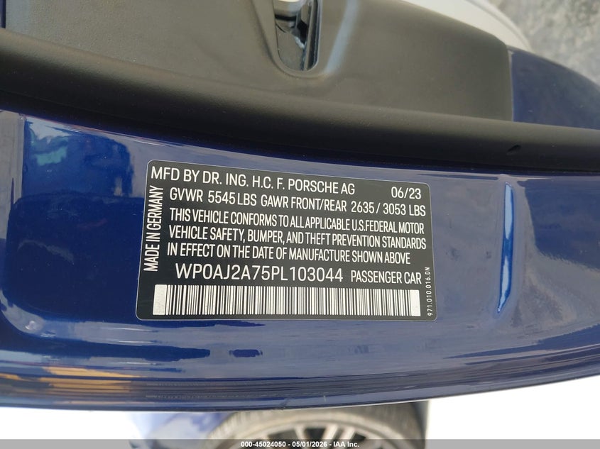 2023 Porsche Panamera VIN WP0AJ2A75PL103044 IAAI salvage auction — FRONT END, Salvage (California), sold $30,350 on 2026-07-16 (photo 9)