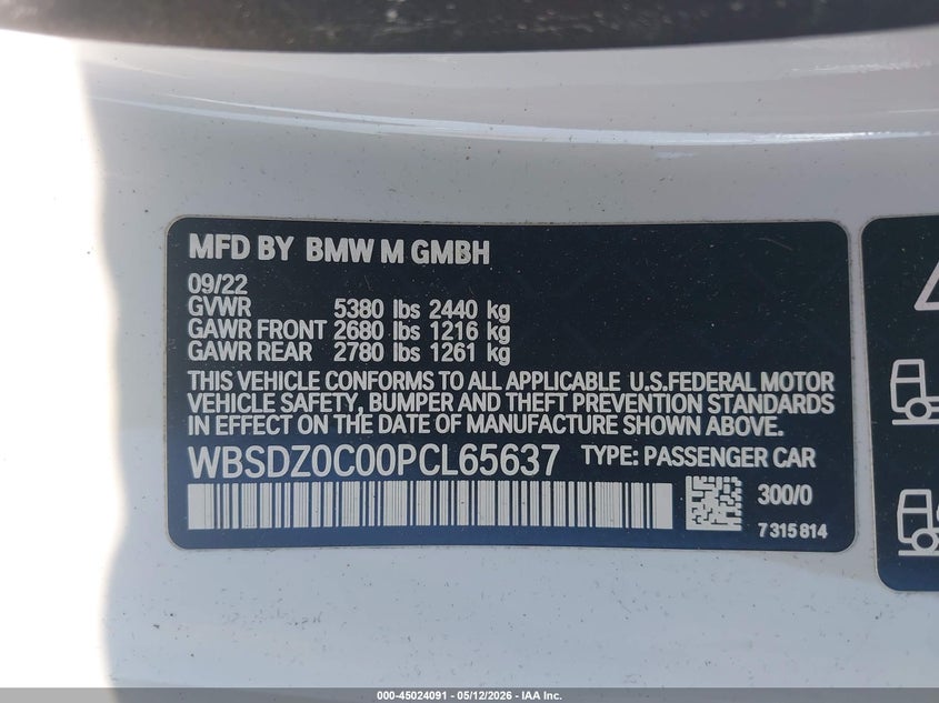 2023 BMW M8 VIN WBSDZ0C00PCL65637 IAAI salvage auction — BIO HAZARD, Salvage Title, sold $22,450 on 2026-08-18 (photo 9)