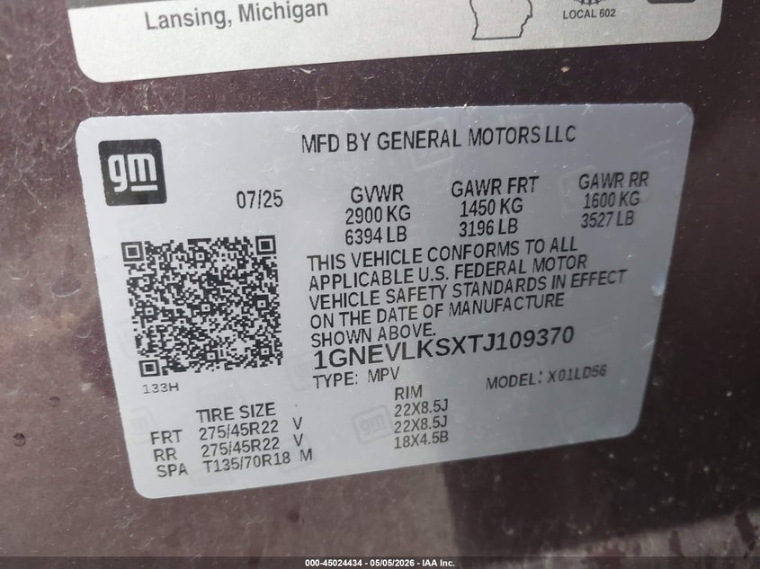 2026 Chevrolet Traverse VIN 1GNEVLKSXTJ109370 IAAI salvage auction — REAR END, Salvage (Missouri), sold $23,900 on 2026-07-29 (photo 9)