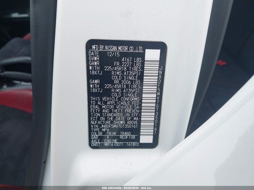 2016 Nissan Juke VIN JN8DF5MV7GT350161 IAAI salvage auction — FRONT END, Salvage (Ohio), sold $125 on 2026-07-28 (photo 9)