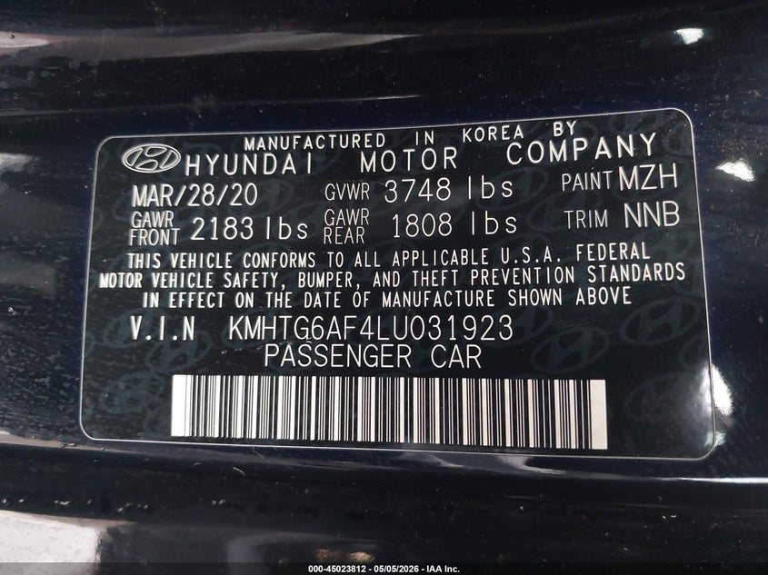 2020 Hyundai Veloster VIN KMHTG6AF4LU031923 IAAI salvage auction — SIDE, Salvage (Arizona), sold $3,150 on 2026-07-28 (photo 9)