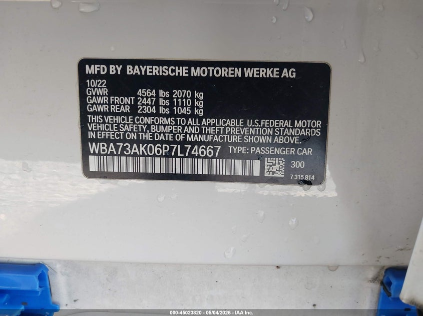 2023 BMW 2er VIN WBA73AK06P7L74667 IAAI salvage auction — LEFT FRONT, Salvage (Delaware), sold $4,200 on 2026-07-06 (photo 9)