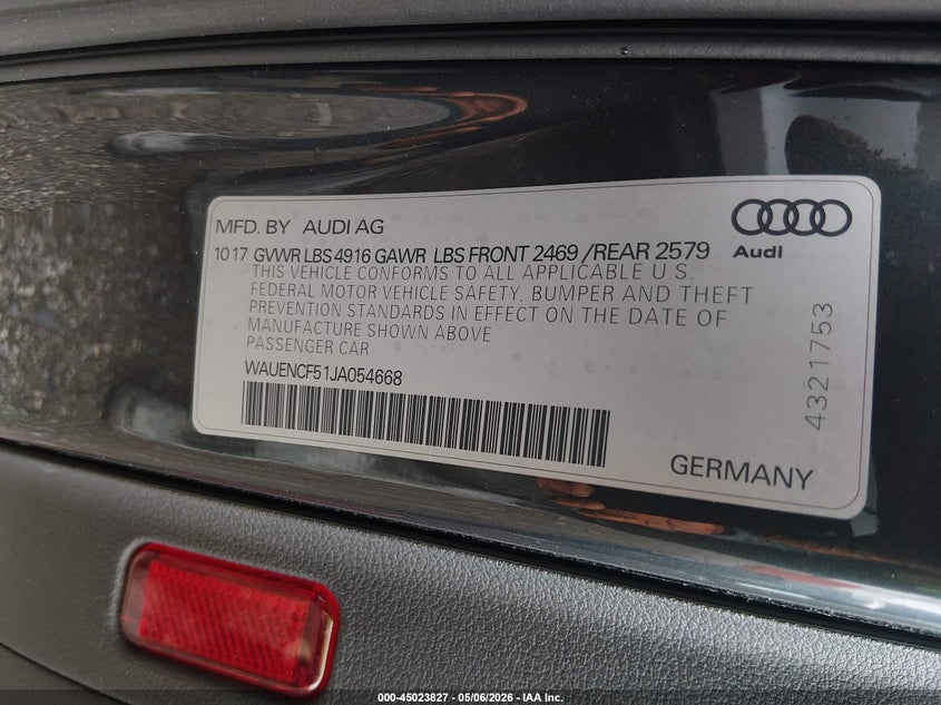 2018 Audi A5 VIN WAUENCF51JA054668 IAAI salvage auction — LEFT SIDE, Salvage Title, sold $7,100 on 2026-07-22 (photo 9)