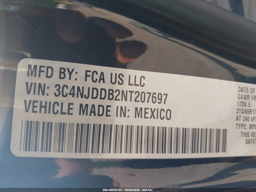 2022 Jeep Compass VIN 3C4NJDDB2NT207697 IAAI salvage auction — RIGHT REAR, Original (Texas), sold $7,400 on 2026-07-30 (photo 9)