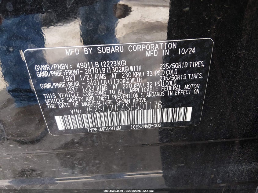 2025 Subaru Forester VIN JF2SLDHC4SH501176 IAAI salvage auction — FRONT END, Salvage (West Virginia), sold $6,100 on 2026-07-11 (photo 9)