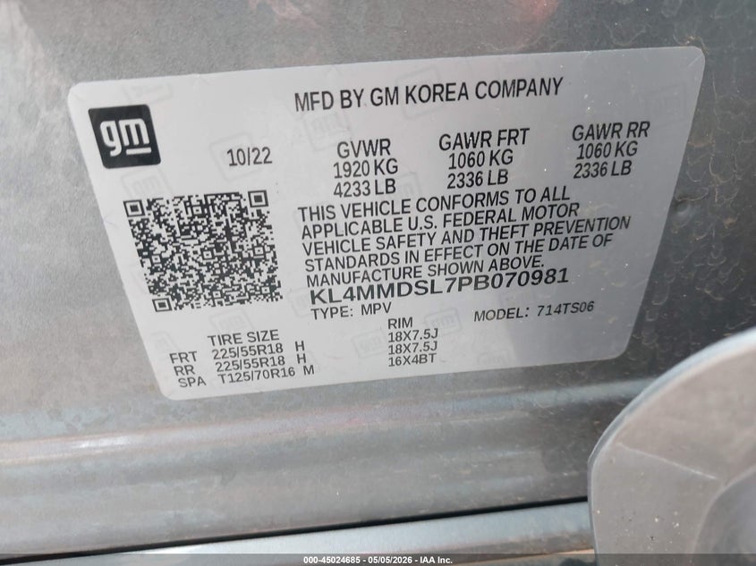 2023 Buick Encore gx VIN KL4MMDSL7PB070981 IAAI salvage auction — REAR END, Clear (Oklahoma), sold $25 on 2026-07-29 (photo 9)